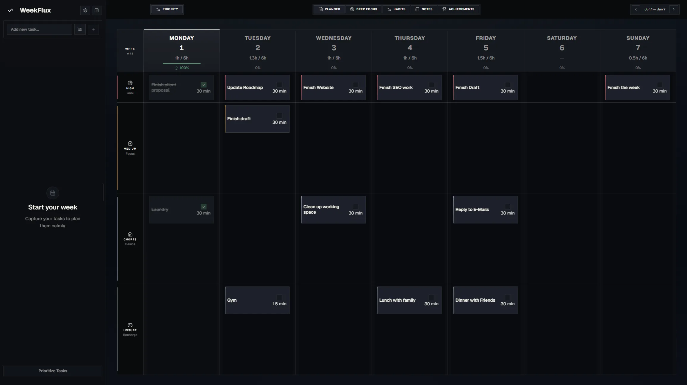WeekFlux Planer-Board.